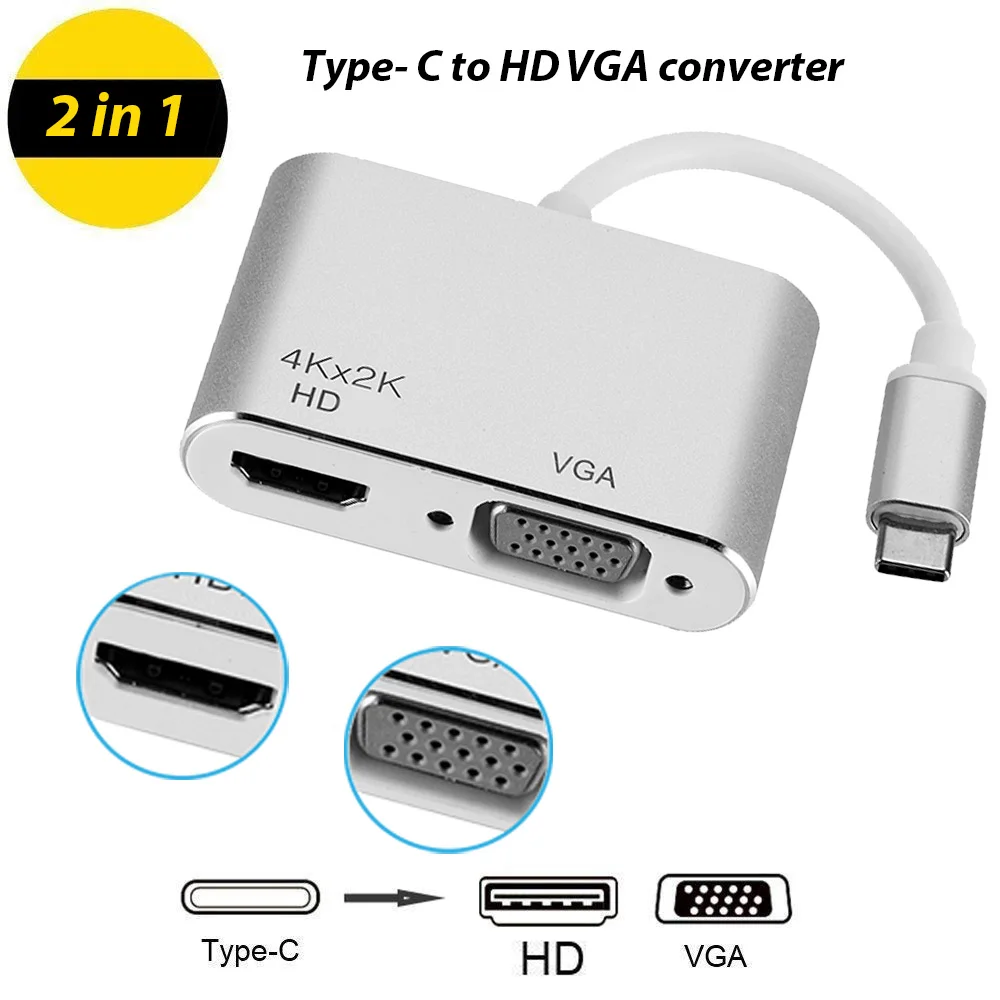 

USB 3.1 Type-C to VGA Adapter USB C to HDMI-compatible 4K USB UHD Convertor UHD for MacBook/MacBook Pro/Dell XPS/Samsung Galaxy