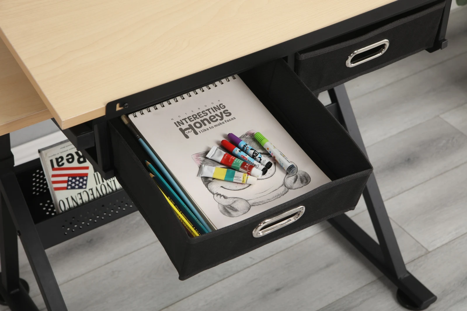 

Adjustable Wood Drafting Desk With 2 Drawers For Home Office And School(wood)