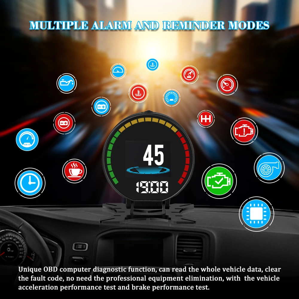 

LISIDIC HD OBD2 HUD Car Head Up Display Speedomete Turbo Boost Pressure Meter Alarm Oil Water Temp Gauge Car Assessoires