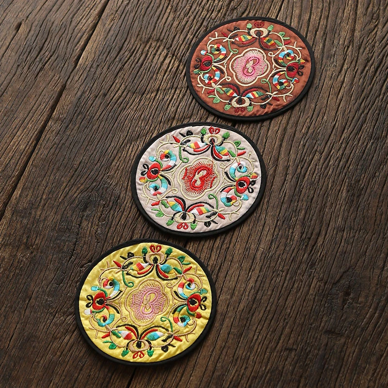 Круглая вышитая подставка в китайском ретро стиле для обеденного стола