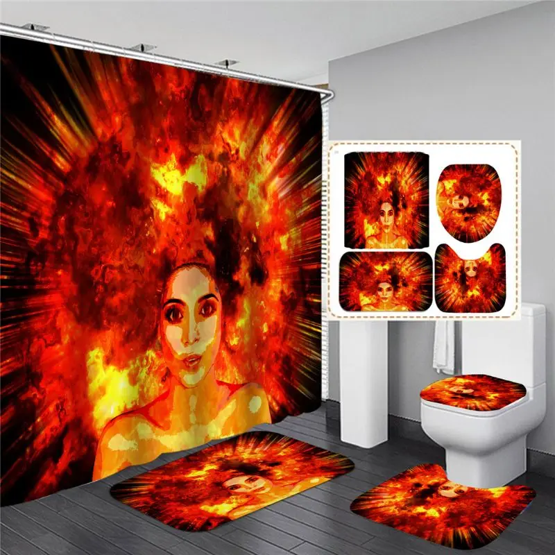 

Bathroom Decorations and Ornaments Shower Curtain Bathroom Decor 4pcs Non Slip Toilet Polyester Cover Mat Set MH71