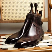 2021 mens fashion handmade pu leather brown classic short boots low heel fashion casual formal chelsea boots zapatos zq0165