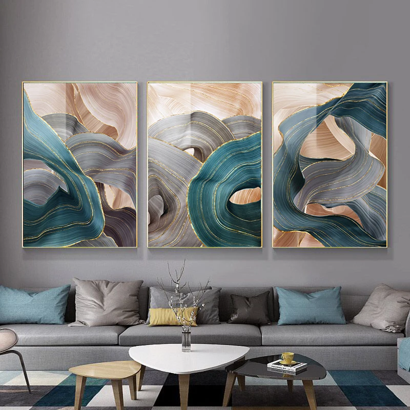 

Nordic Oil Painting Modern Abstract Luxury Ribbon Poster Printing Wall Mural Living Room Bedroom Decoration Gold Artwork