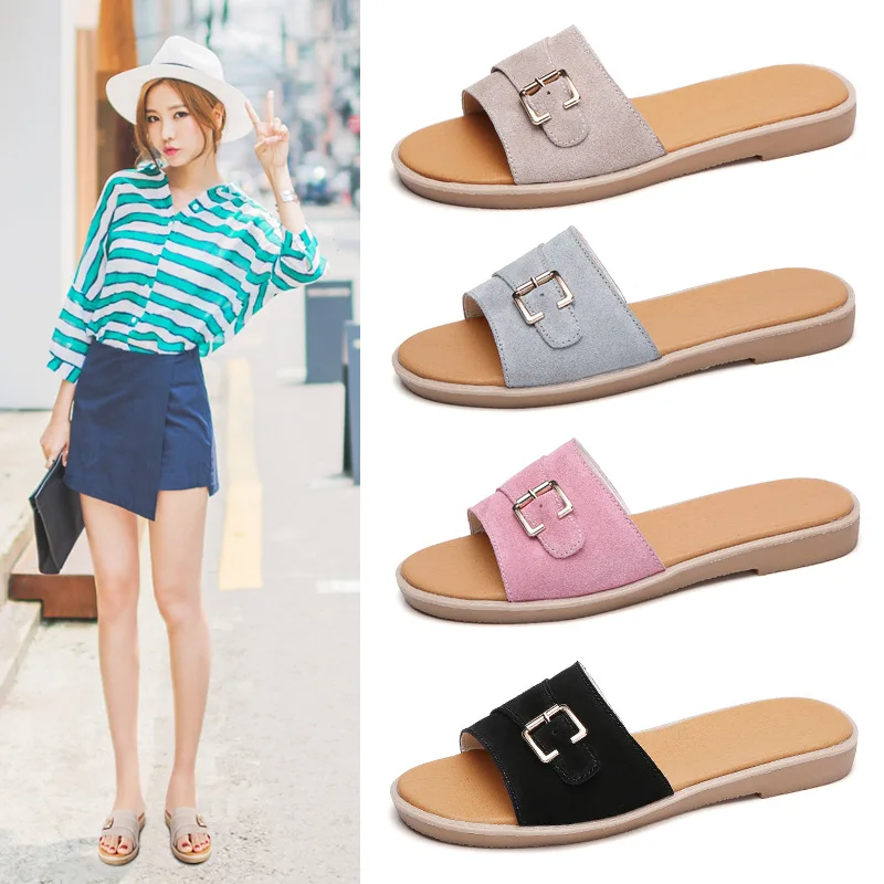 Дизайнерские Модные уличные кожаные Нескользящие сандалии на плоской подошве