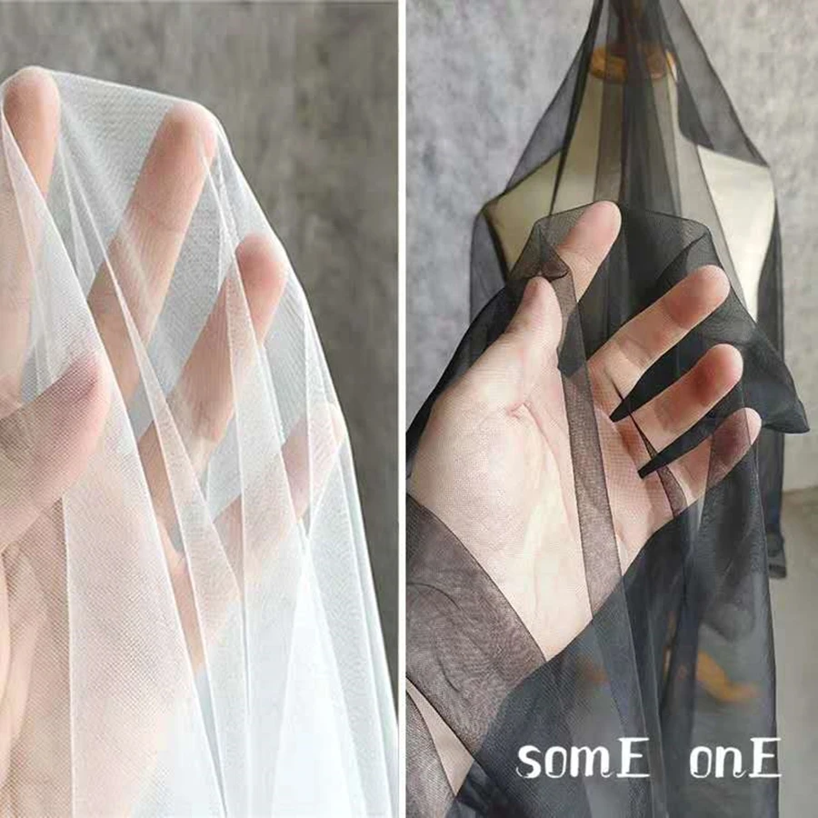 

Dense Mesh Tulle Fabric Black White DIY Background Decor Scarf Headdress Veils Summer Skirts Wedding Dress Designer Fabric