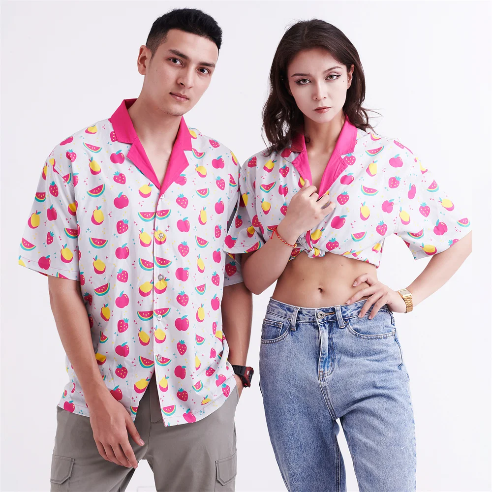 

Strawberry Watermelo Couples Matching Clothing Anime Cartoon Camisa Masculina Casual Hawaiian Men's Shirt Dropshipping Wholesale