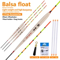 3pcslot balsa fishing floats1 bag hooks1 buoy holder hollow tail buoy sensitive bobber fresh water fishing tackle accessories