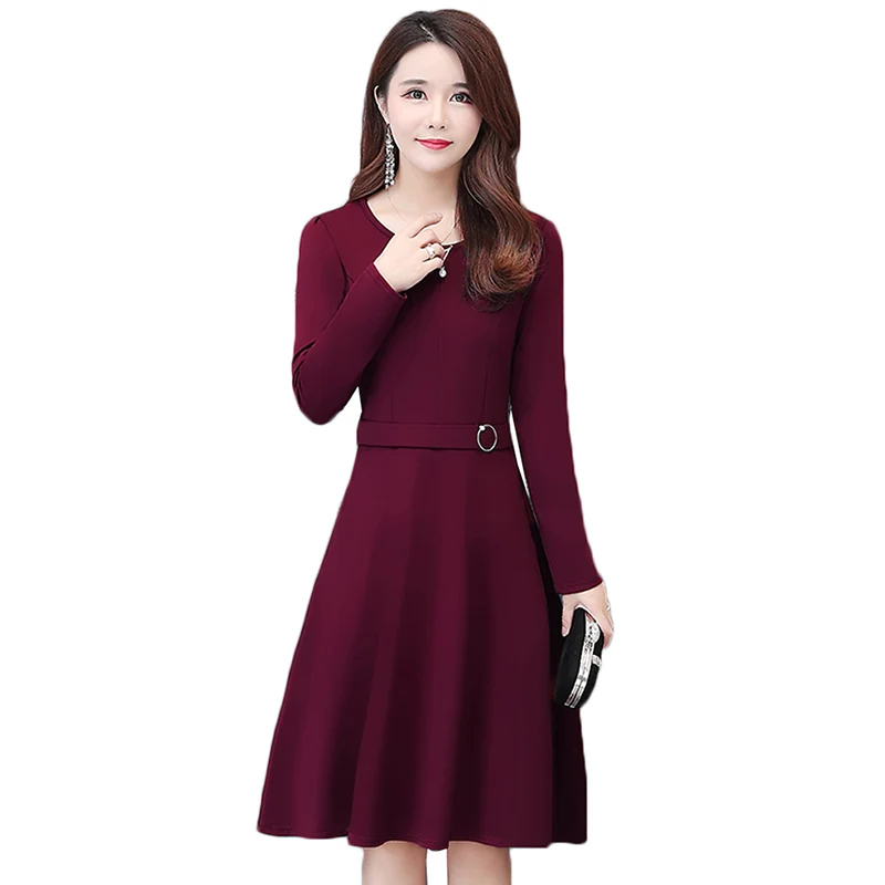 

Women's Dress 2020 Fashion A-line Long Sleeve O-neck Party Dress Solid Beach Casual Loose Spring Autumn Dress Women Vestidos 273