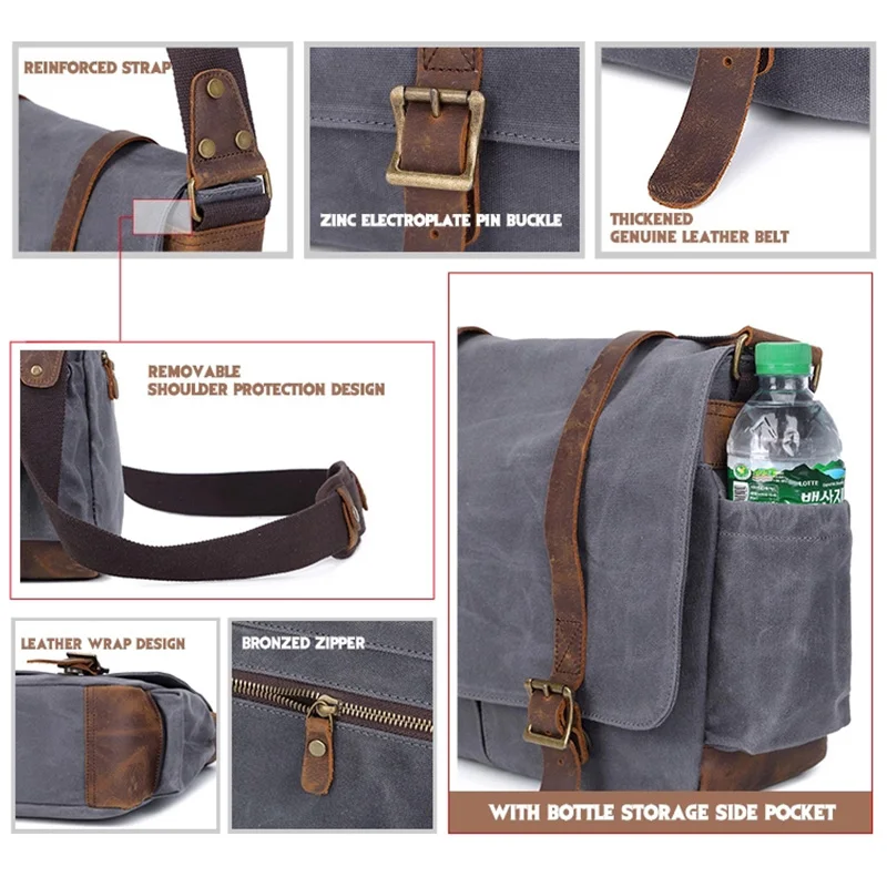 Вощеная холщовая камера сумки через плечо оригинальная кожаная сумка мессенджер