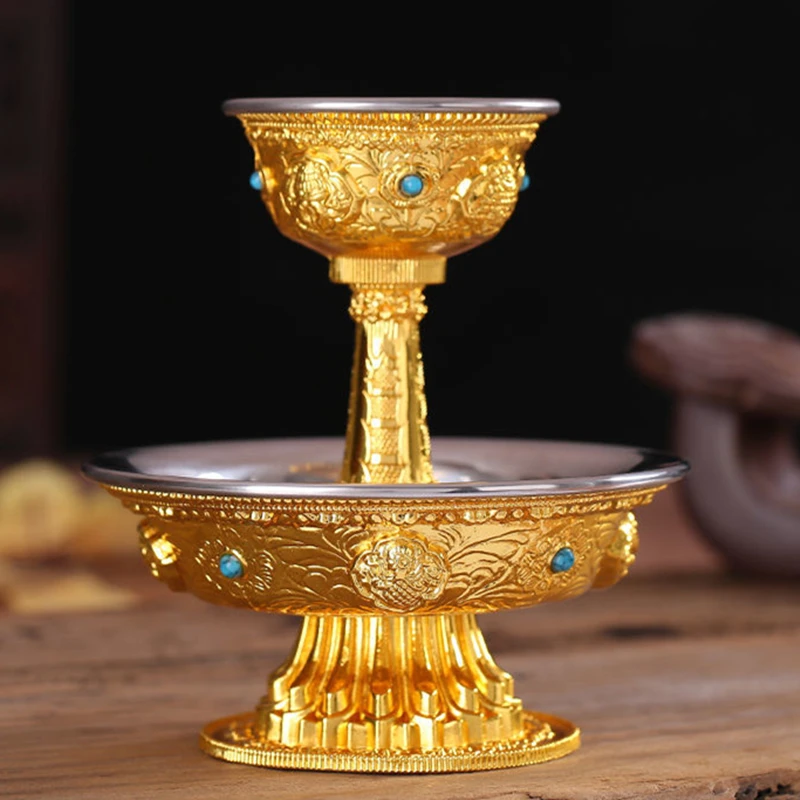 

Buddhist Manza Protecting Dharma CupTantric Alloy Handicraft Tibetan Tribute Gilt Buddhism Plate Home Gift Indoor Decorative