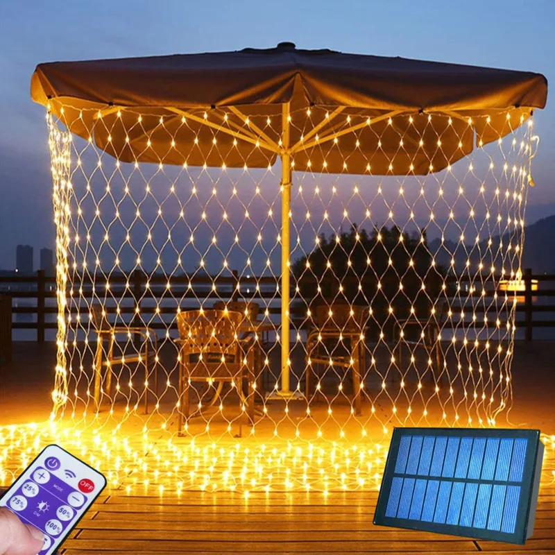 

Гирлянда с сеткой на солнечной батарее, Праздничный Рождественский светильник, наружная садовая лампа для рождественской елки, заднего дво...