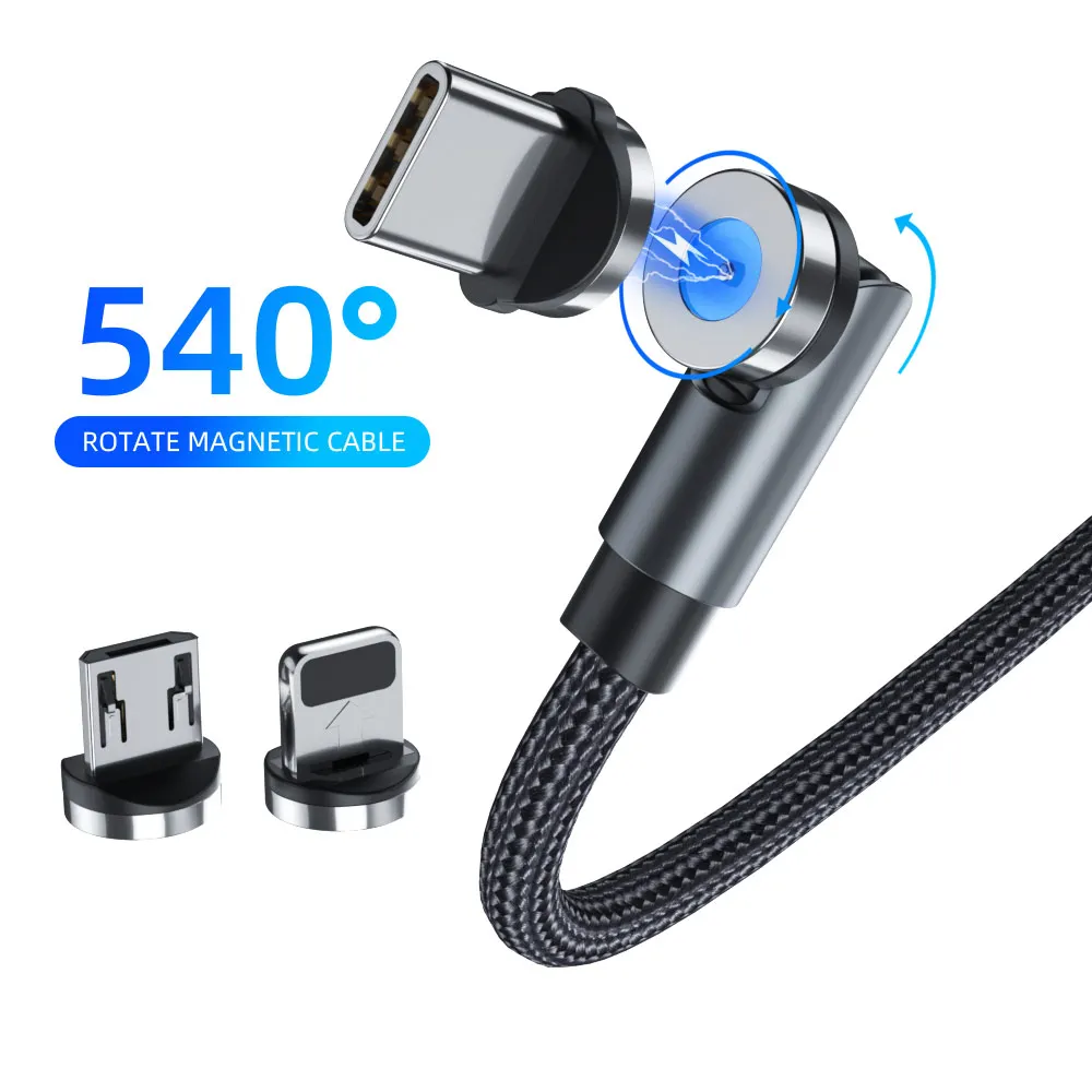 Вращающийся на 540 градусов Магнитный кабель Micro USB Тип C телефонный для iPhone 12 Xiaomi USBC