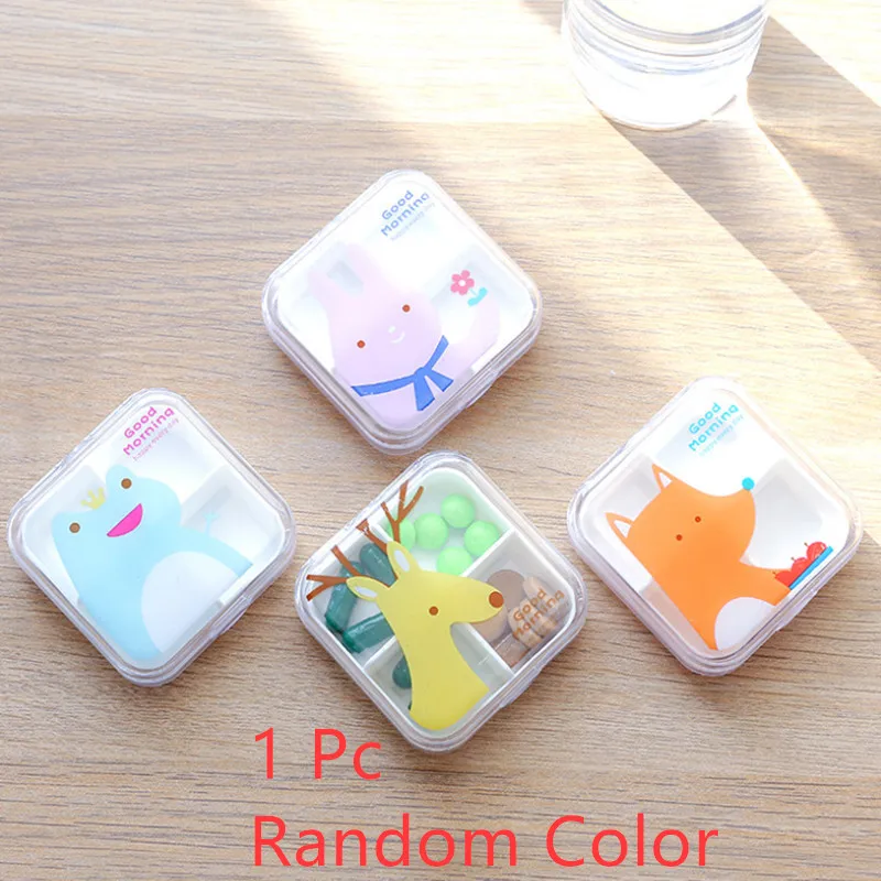 1 pc random Мини-таблетница для детей, 4 решетки, органайзер для лекарств, пластиковый держатель для планшета, дорожный медицинский чехол, контейнер для капсул - Цвет: 1 pc random