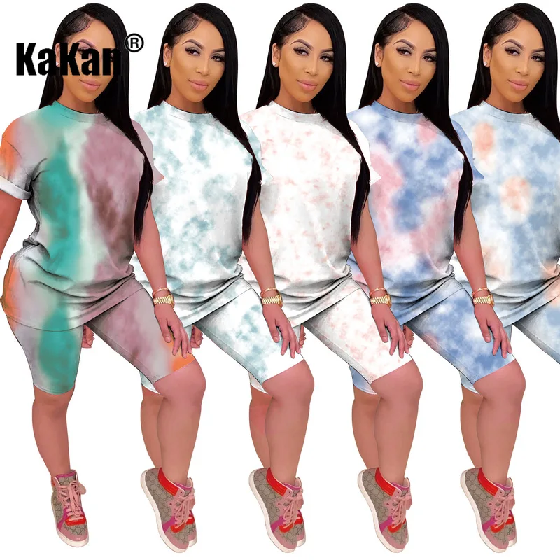 

KaKan Boutique Casual Printing Jumpsuit Suits Home Service Tie-dye Sports Jumpsuit Two-piece Suit