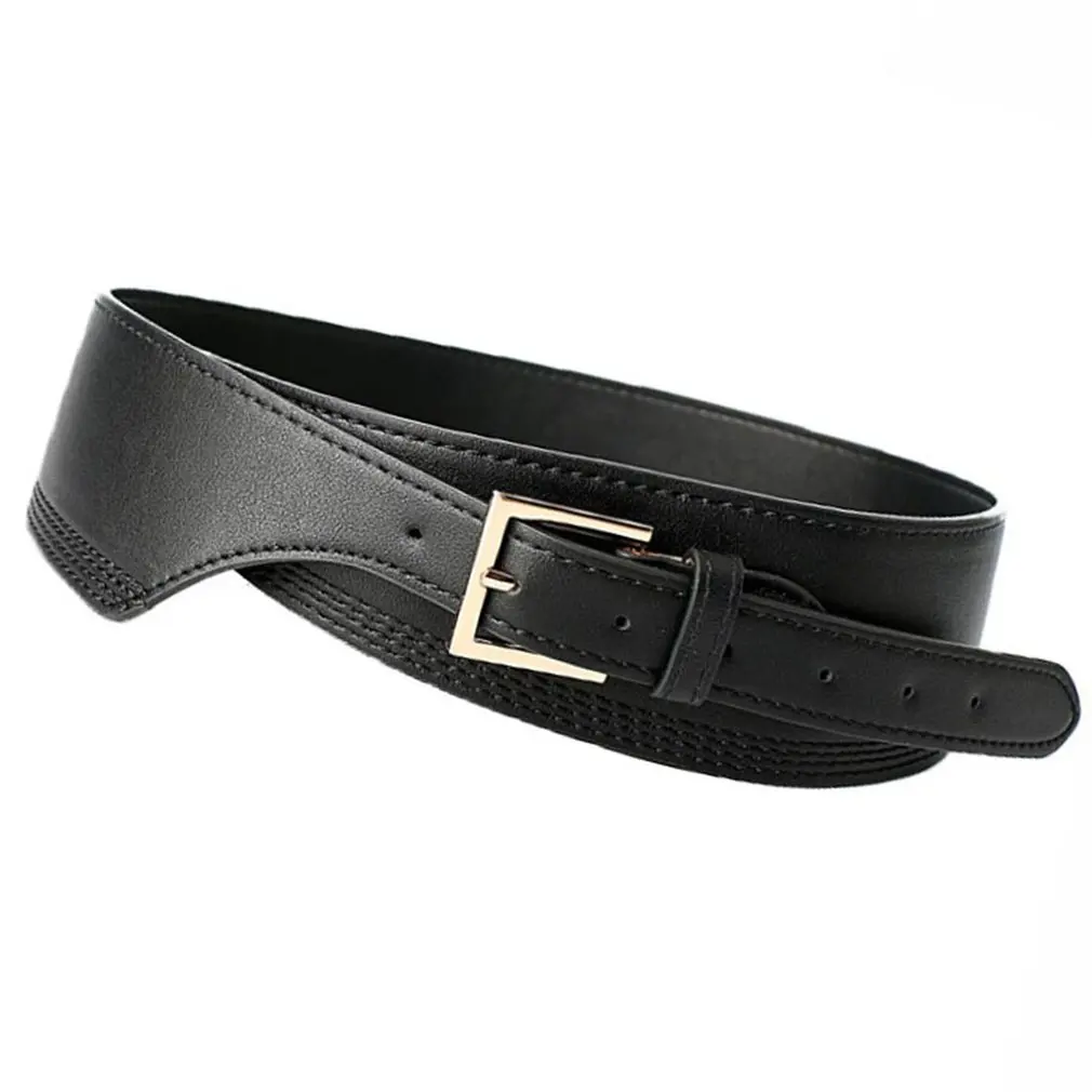 

2020 Wide Leather Waist Strap Belt Women Black high quality Gold Square Pin Metal Buckle belts Female Belts for Jeans