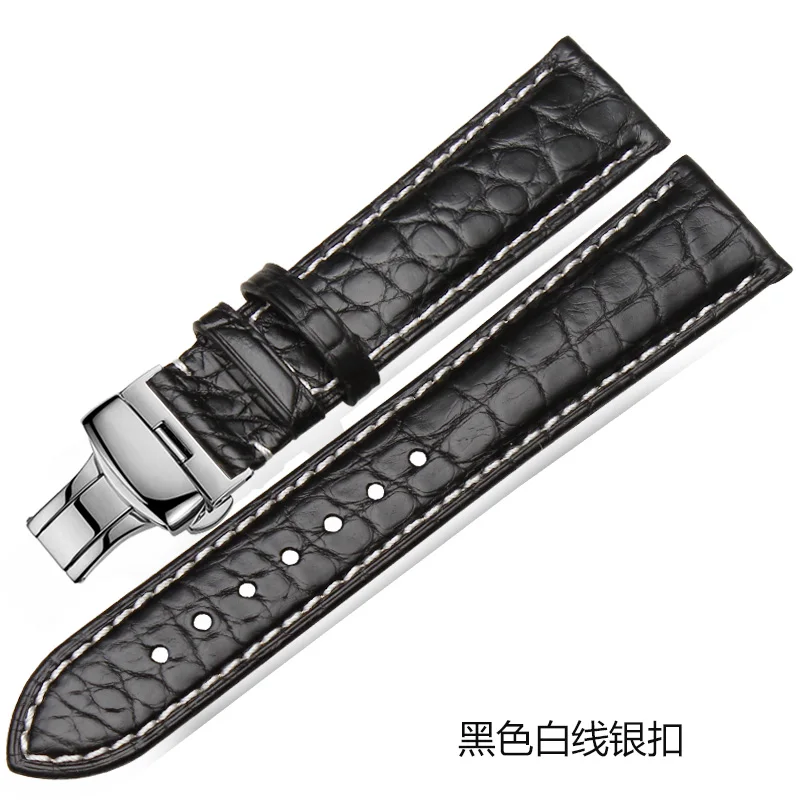 Black2 Silver Whatch ремешок из кожи аллигатора с пряжкой-бабочкой для мужчин и женщин мягкий удобный водонепроницаемый низ черный коричневый 12 14 16 18 20 мм - Цвет ремешка: Black2 Silver