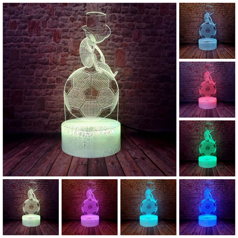 Thinking Meditation Football Boy 3D LED Lamp 7 Color RGB Change Night Light Touch Control Study Bedroom Bedside Shop Xmas Gifts | Лампы и