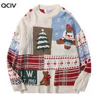 winter warm pullover christmas round neck knit sweater couple pullover hip hop casual oversized patchwork sweater