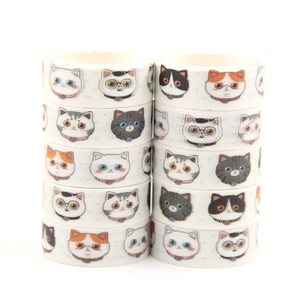 

10PCS/lot 15MM*5M Cute Kawaii Adorable Cat Adhesive Paper Washi Tape Masking Tape DIY Scrapbooking Stick Label