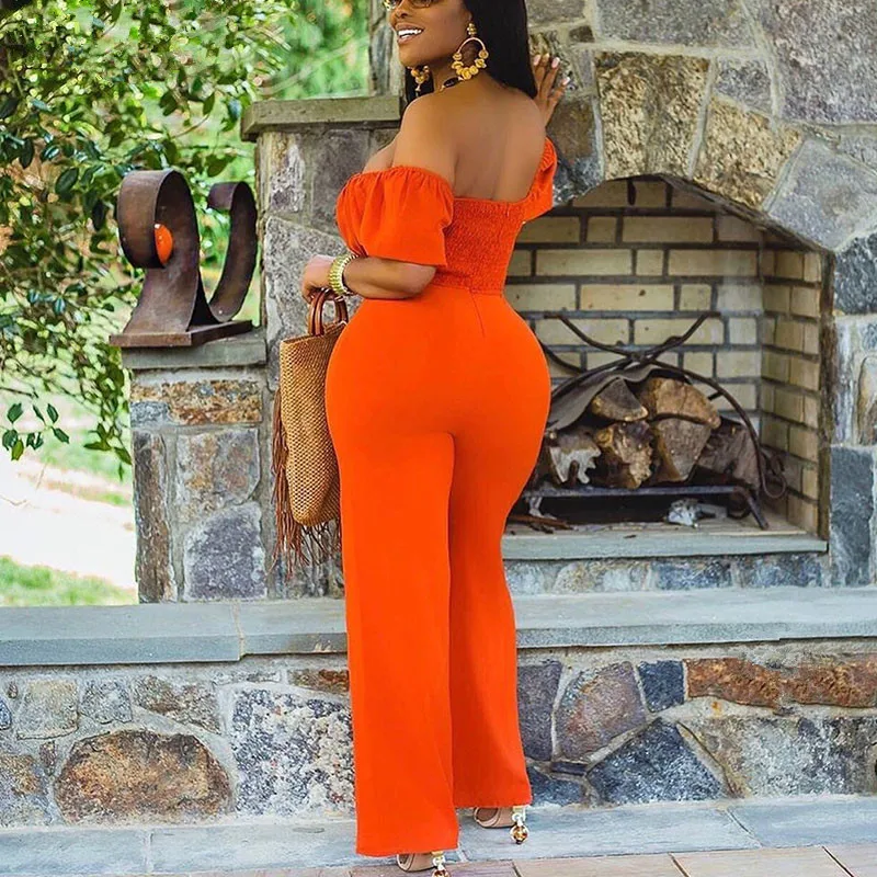 

Women Off Shoulder Cut Out Jumpsuit Wide Leg Long Overalls Summer Boho Beach Jumpsuits For Woman 2021