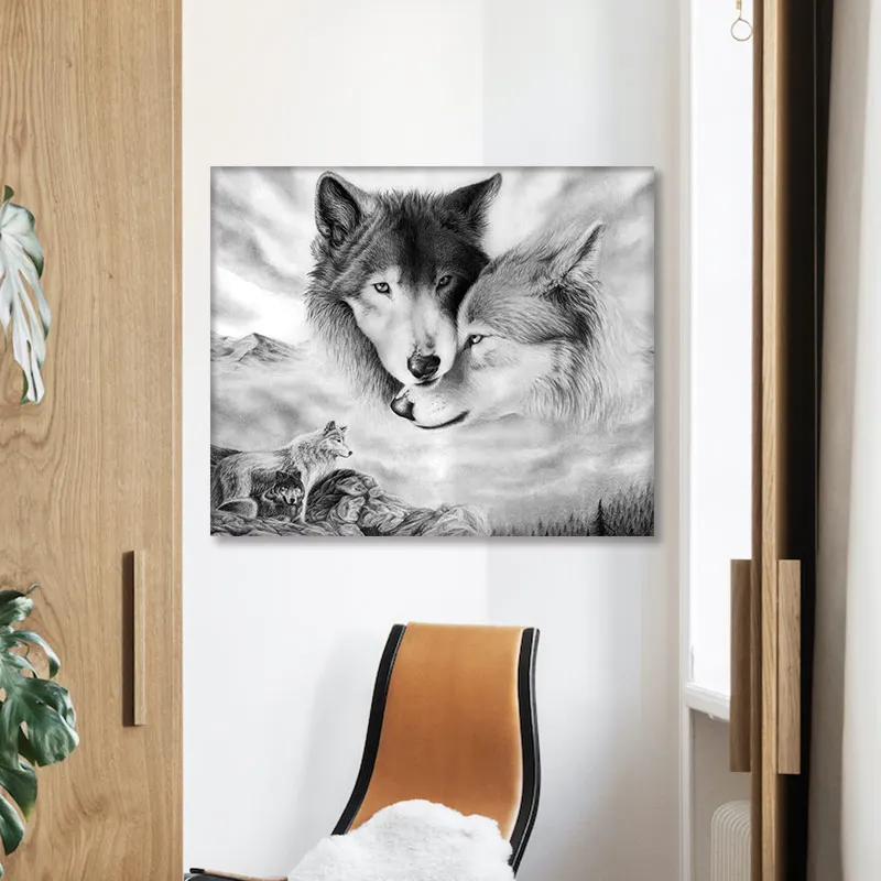 Черно-белое изображение волка на холсте картина постеры и принты Cuadros Quadro