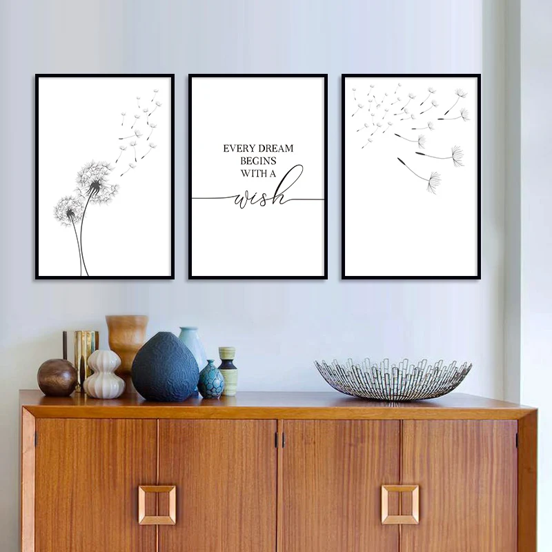 

Black and White Canvas Art Painting Nordic Painting and Printing Dandelion Oil Painting Bedroom Home Wall Art Decor Painting