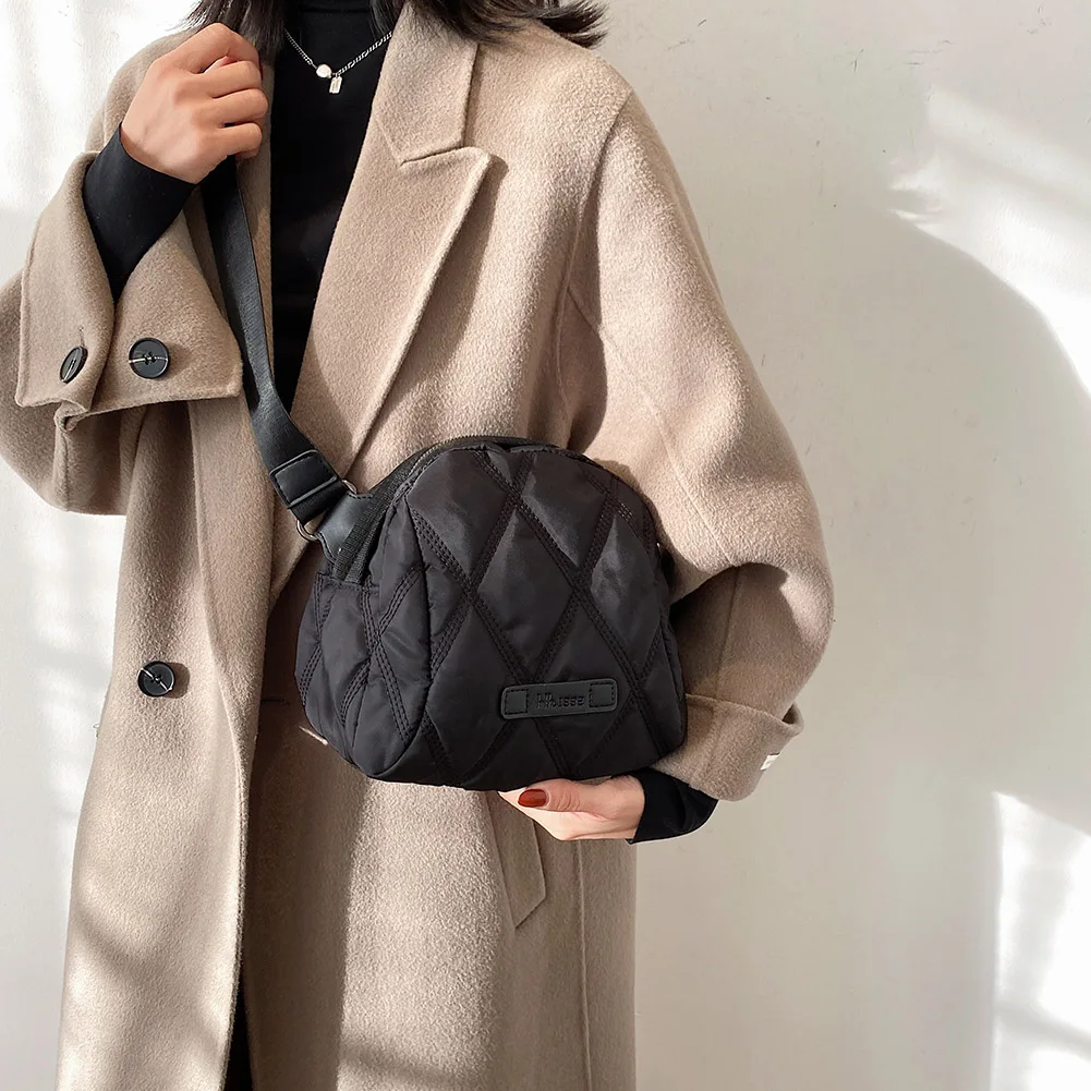 

Bags for Women Cotton-padded Quilted Diamond Lattice Satchels Bags Female Autumn Winter Shell Luxury Brand Designer Handbag