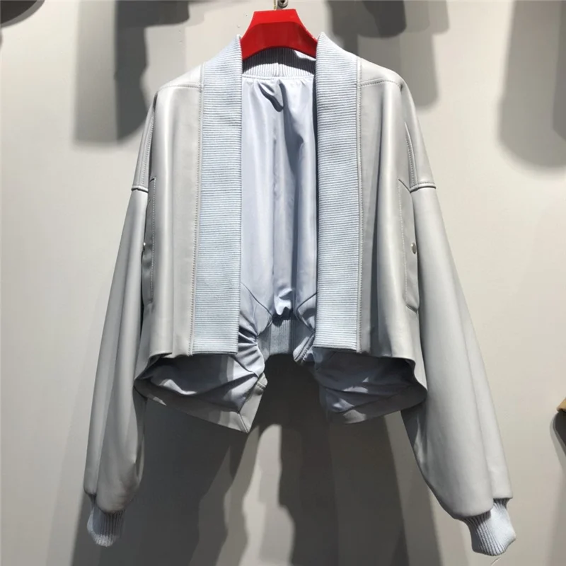 Women's Short Black Motorcycle Jackets Women's Autumn Coats Leather Coat 2022 New Upper And Lower Two-Way Really Leather Jacket