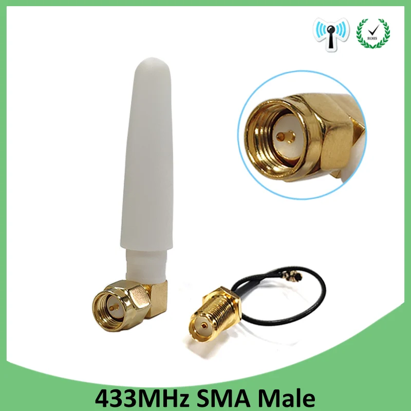 

433MHz Antenna 2.5dbi SMA Male Connector 433 MHz antena Small IOT elbow rubber antenne Lorawan +21cm RP-SMA/u.FL Pigtail Cable