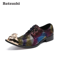batzuzhi handmade rock mens shoes italian model colorful genuine leather mens dress shoes pointed metal toe party business