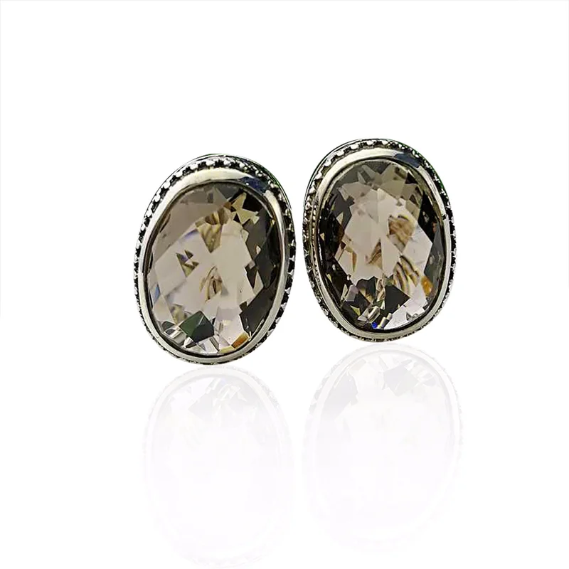 

Fine Jewelry 925 Sterling Silver Natural Stone Faceted Smoky Quartz Studs Earrings For Women Oval Shape Boucles D Oreille Femme