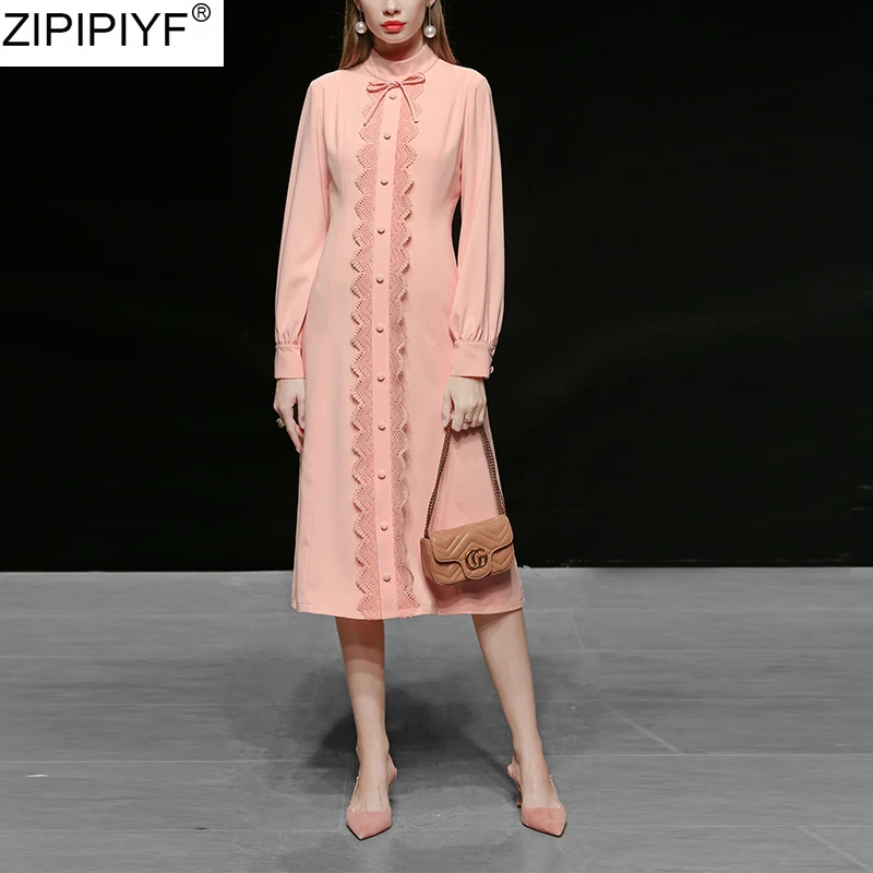 Женское ажурное платье с воротником стойкой элегантное лоскутное до середины