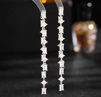 fashion geometric rectangle zircon earrings long detachable tassel earrings statement wedding party jewelry lyg002