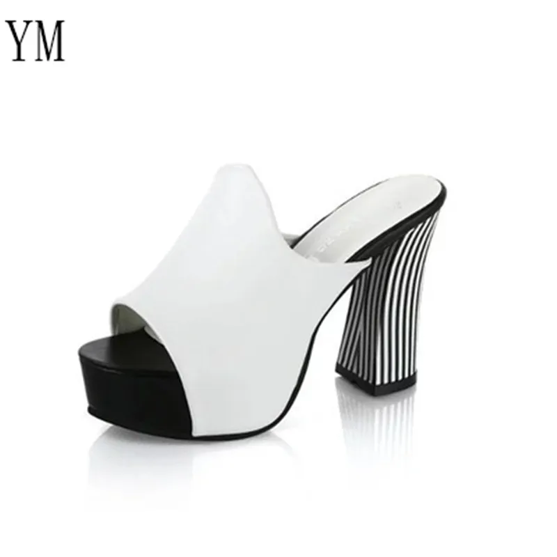 2020 Summer Women Elegant Slip-On High Heel Sandals Peep Toe Platform Shoes Zebra Chunky Heel Shoes Lady Square Heel Shoes