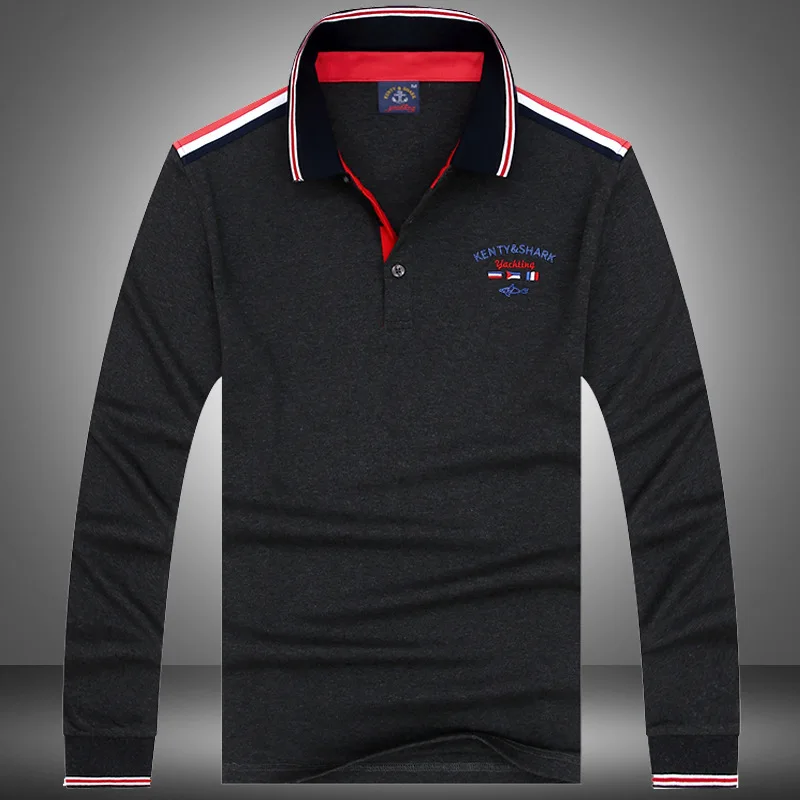 

High Quality 2020 Autumn Fashion Casual Long Sleeve Cotton Men's Solid Lapel Polo Shirts Shark Brand Male Clothing Size M-3XL