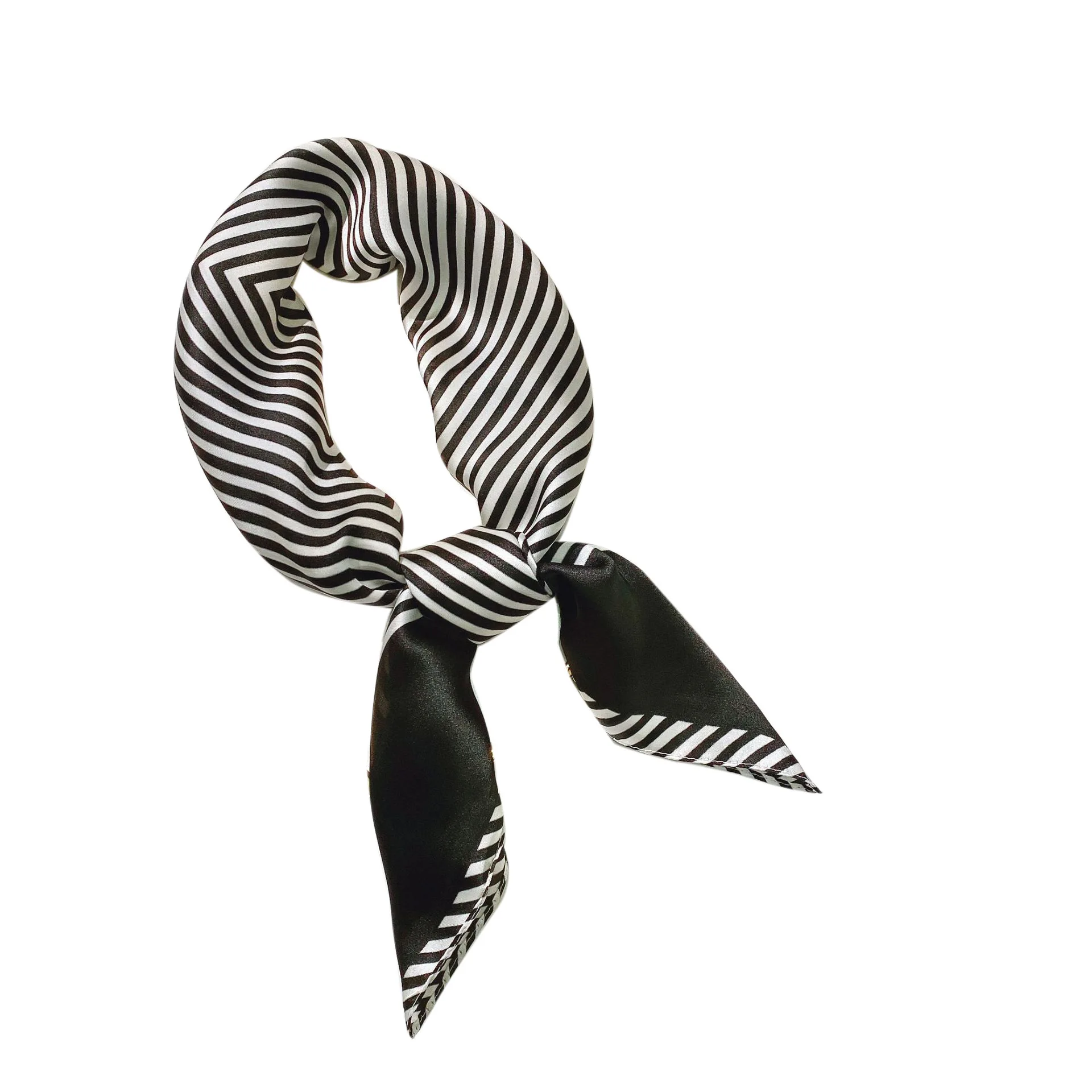 

New stripe imitate real silk silk scarf sweet roll edge adornment profession small scarf printing small silk scarf