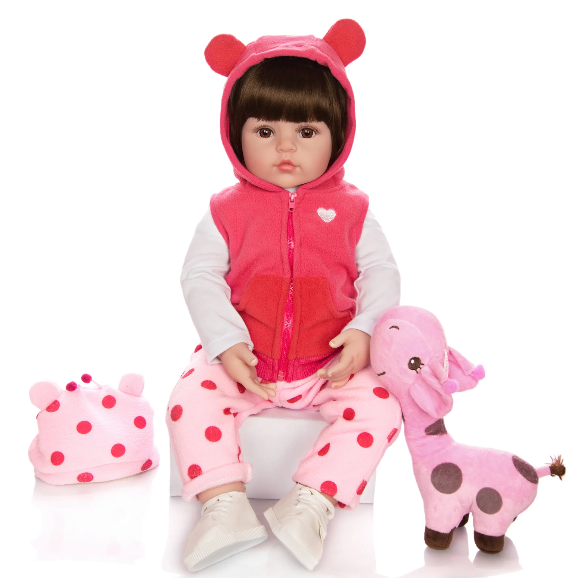 

Hot Sale Reborn Baby Doll Toy Cloth Body Stuffed Realistic Baby Doll With Giraffe Toddler Birthday Christmas Gifts