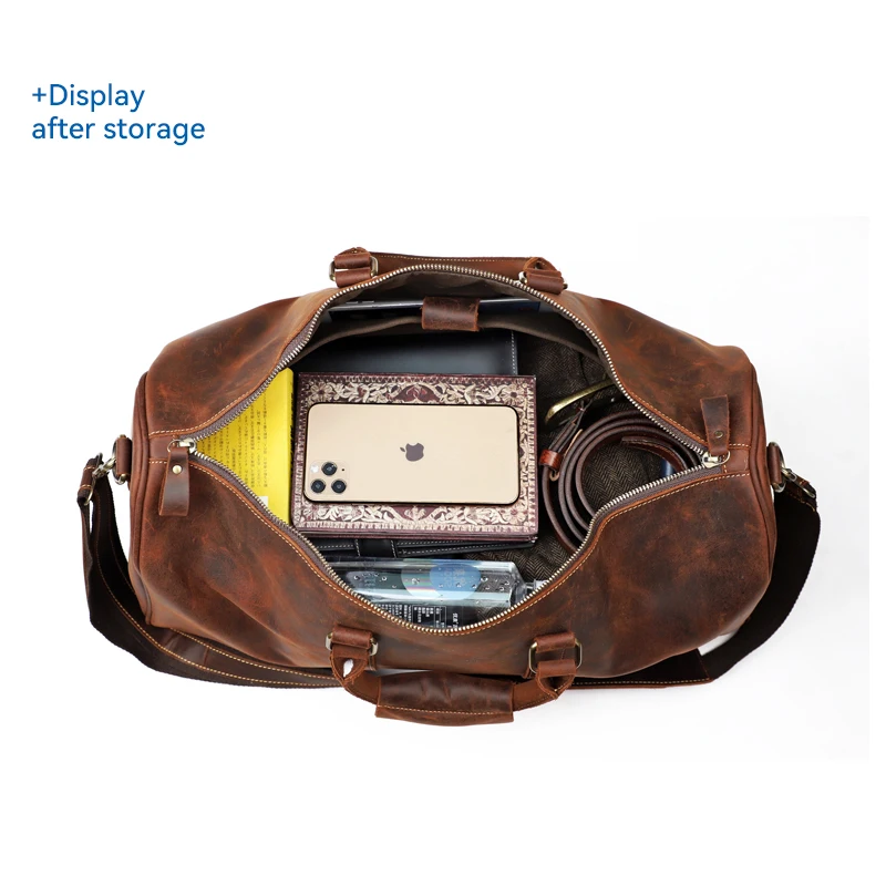 Vintage Crazy Horse Leather Travel Bag Genuine Leather Men Women Carry Hand Luggage Bag Big Capacity Weekend Travel Shoulder Bag