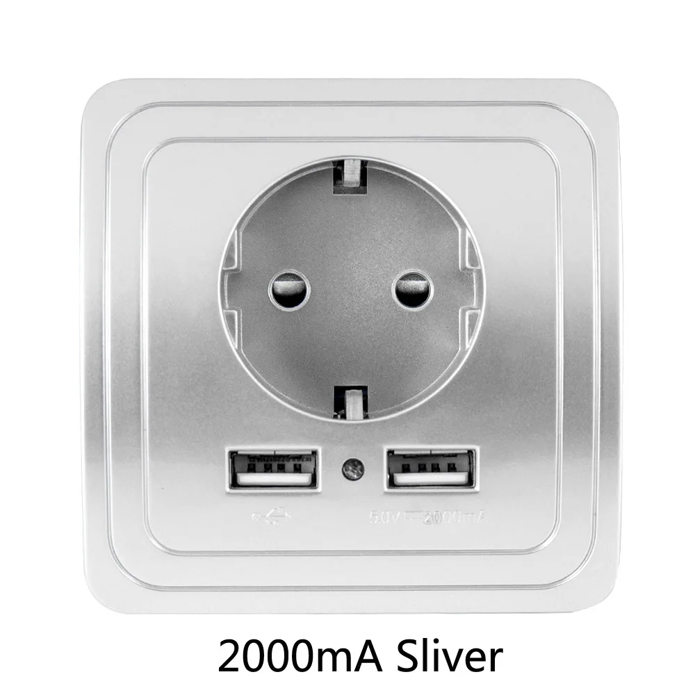 2A Sliver USB настенная розетка ЕС штекер Usb настенная розетка Порты и разъёмы 250V Зарядное устройство вытяжная настольная розетка электрическая розетка USB Кухня розетки - Тип: 2A Sliver