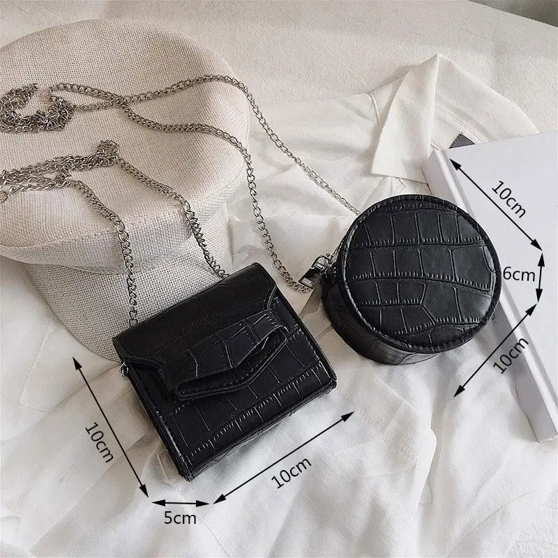 

35Crocodile Pattern Women Cute Shoulder Bag Female Round Chain Crossbody Bag Ladies High Quality Wild Travel Messenger Bag