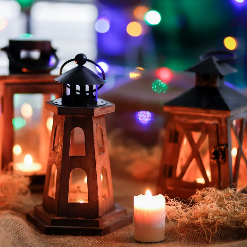 Vintage Black European Personalized Wood Candle Holder Glass Metal Morocco Lantern Shabby Candlestick Decoracion Marroqui II50ZT Дом и сад