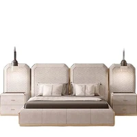 modern minimalist bed sets chinese modern style wooden elegant double bed with two mini convinient hightstands for best service