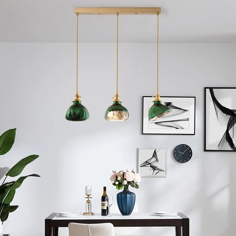 Nordic restaurant loft pendant lamp creative personality bar retro bedside bedroom green brass LED E27 glass lights | Освещение