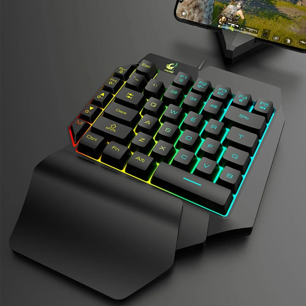 Игровая клавиатура T15 Проводная игровая клавиатура с светодиодный подсветкой 39 клавиш Одноручная мембранная клавиатура игровая Проводная клавиатура teclado