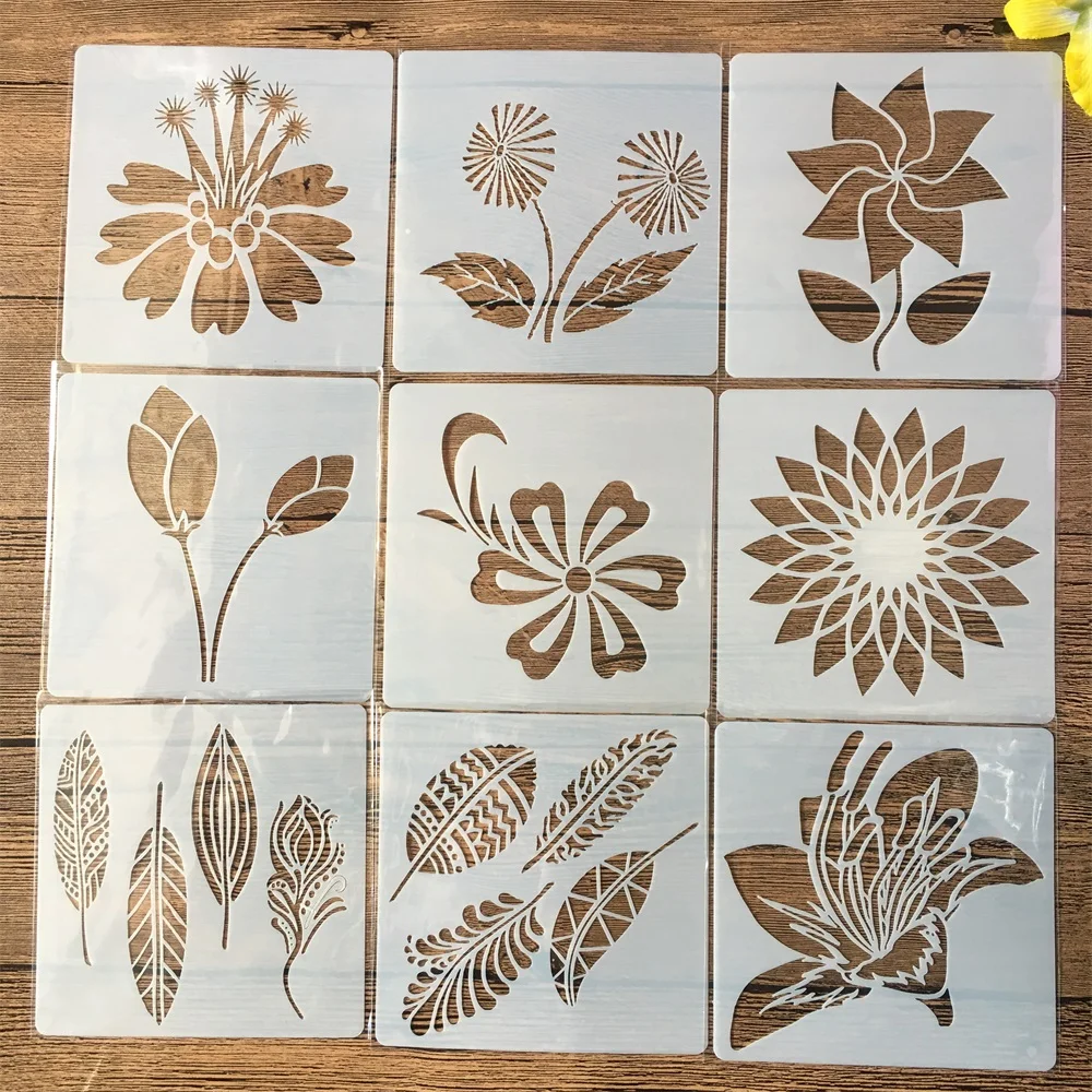 9 шт./компл. 5 дюймов Цветы Листья DIY трафареты для наслоения раскраска