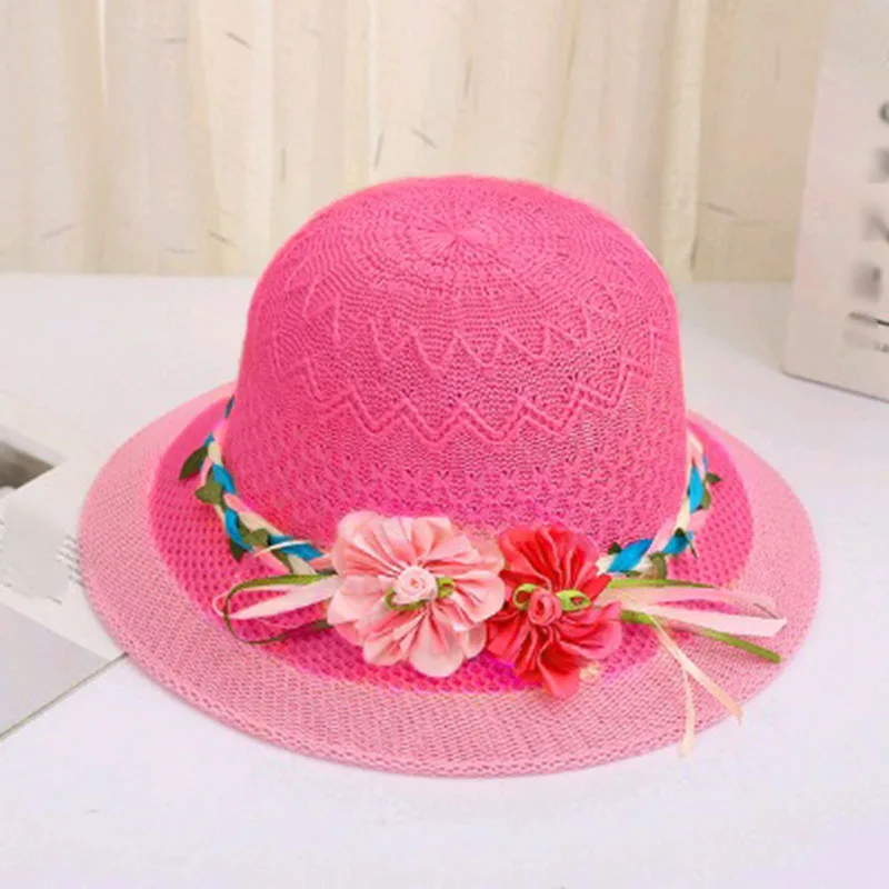 

Summer Baby Girl Straw Hat New Girl Sun Visor Hat For Kids Woven Flower Child Sun Cap Breathable Sunscreen Pink Princess Hats