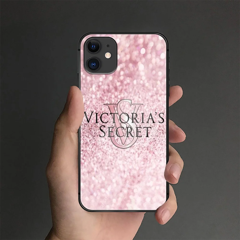 

Pink Victoria Phone Tempered Glass Case Cover For IPhone 6 6S 7 8 11 12 X Xr Xs Se 2020 Pro Max Plus Mini Black Hoesjes Painting