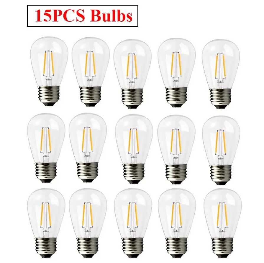 Only 15pcs 2W Bulbs BEIAIDI открытый 15 м светодиодный S14 струнные огни водонепроницаемый E27 ретро лампа накаливания Эдисона уличный сад патио праздник светящаяся гирлянда - Испускаемый цвет: Only 15pcs 2W Bulbs