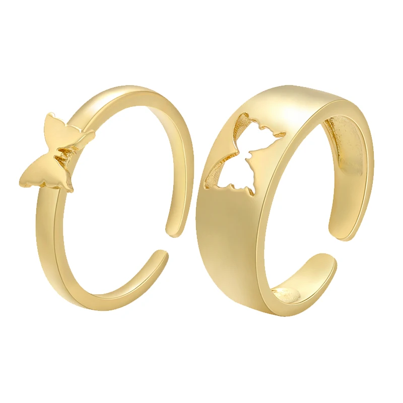 

QMHJE Set Ring for Women Men Hollow Matching Plane Lightning Butterfly Couple Jewelry Female Rings Wedding Engagement Lover Gift