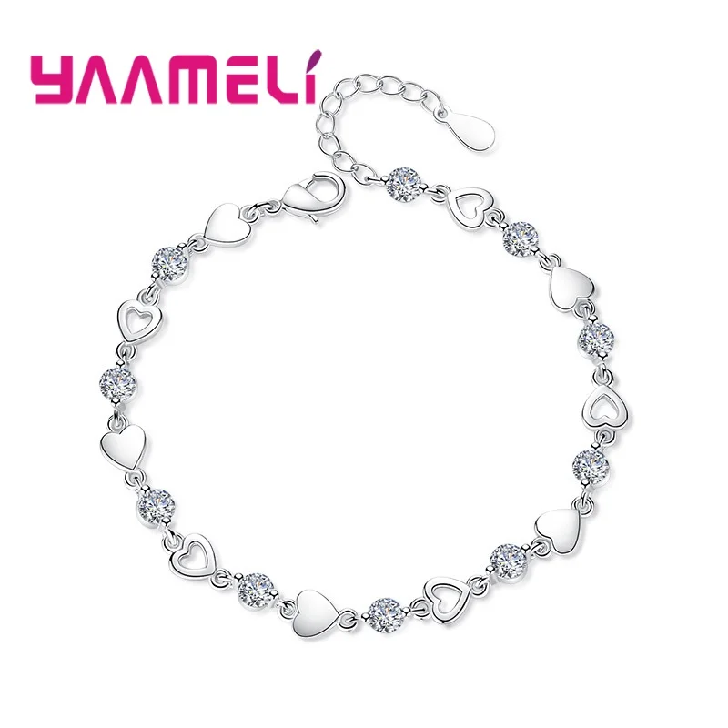

Romantic Heart Rhinestone Cubic Zircon Strand Bracelets 925 Sterling Silver Wedding Engagement Jewelry Valentines Birthday Gift
